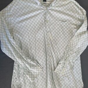 Men's White and Green Checkered Shirt